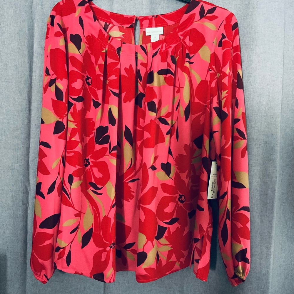 Liz Claiborne Pink Pleated Long Sleeve Blouse